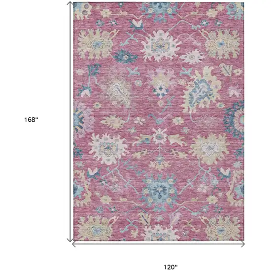 Pink Ivory And Denim Blue Floral Washable Indoor Outdoor Area Rug Photo 7