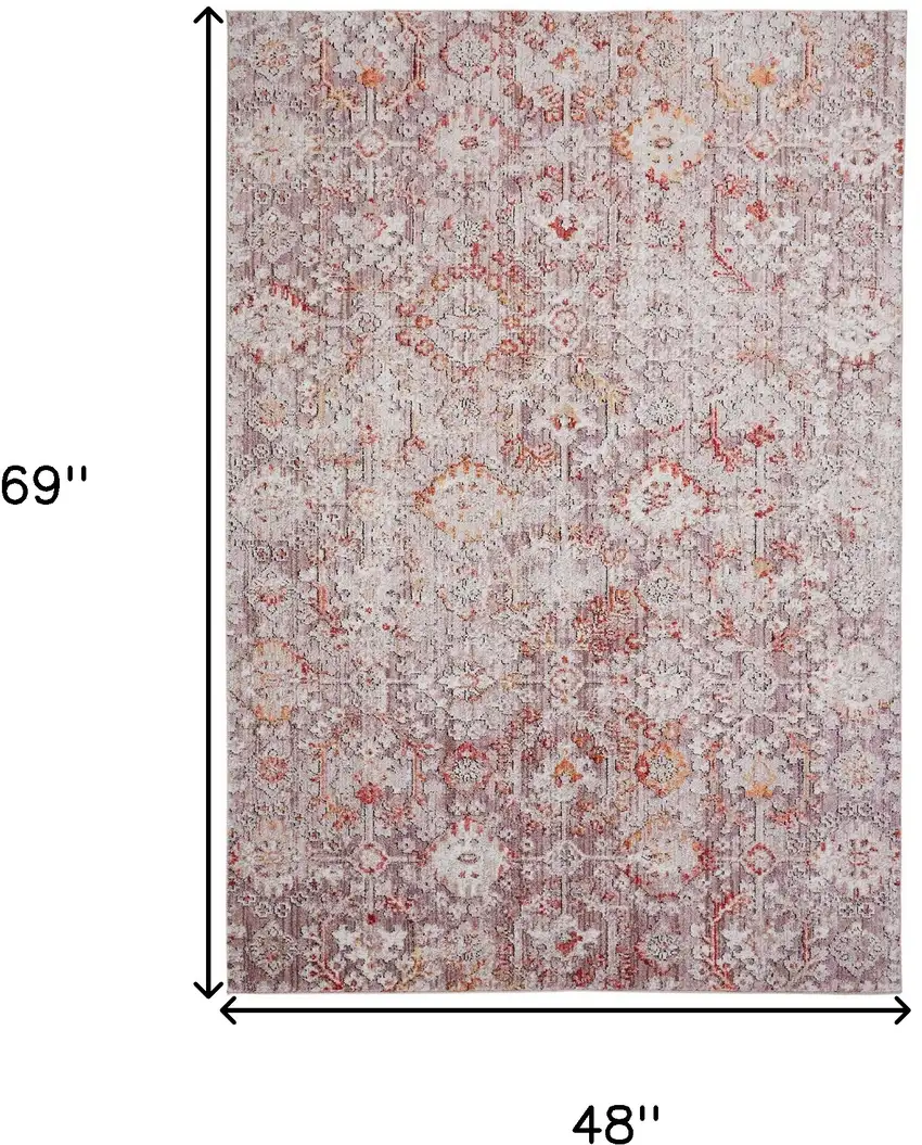 Pink Ivory And Gray Abstract Stain Resistant Area Rug Photo 10