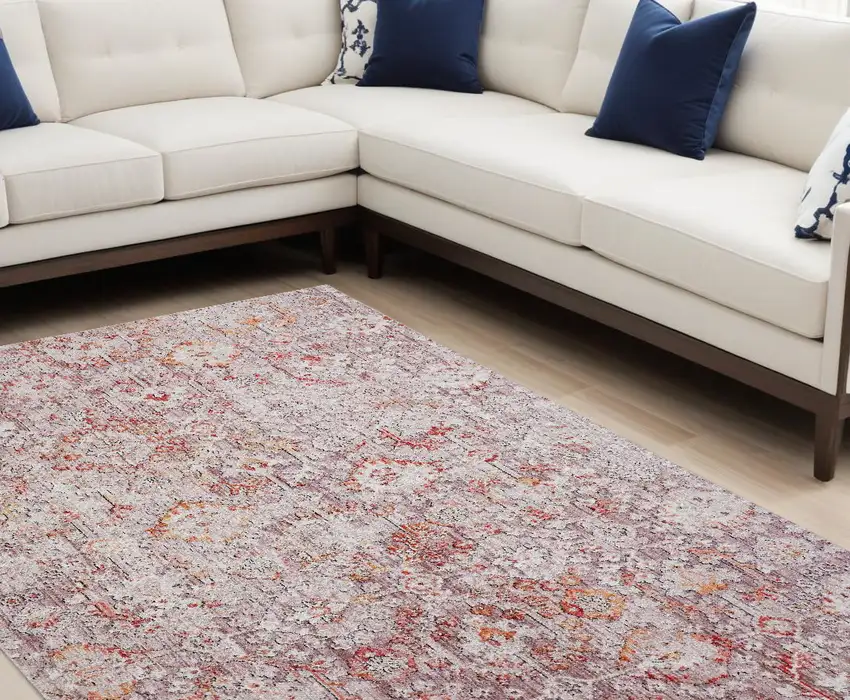 Pink and Ivory Abstract Area Rug Photo 1