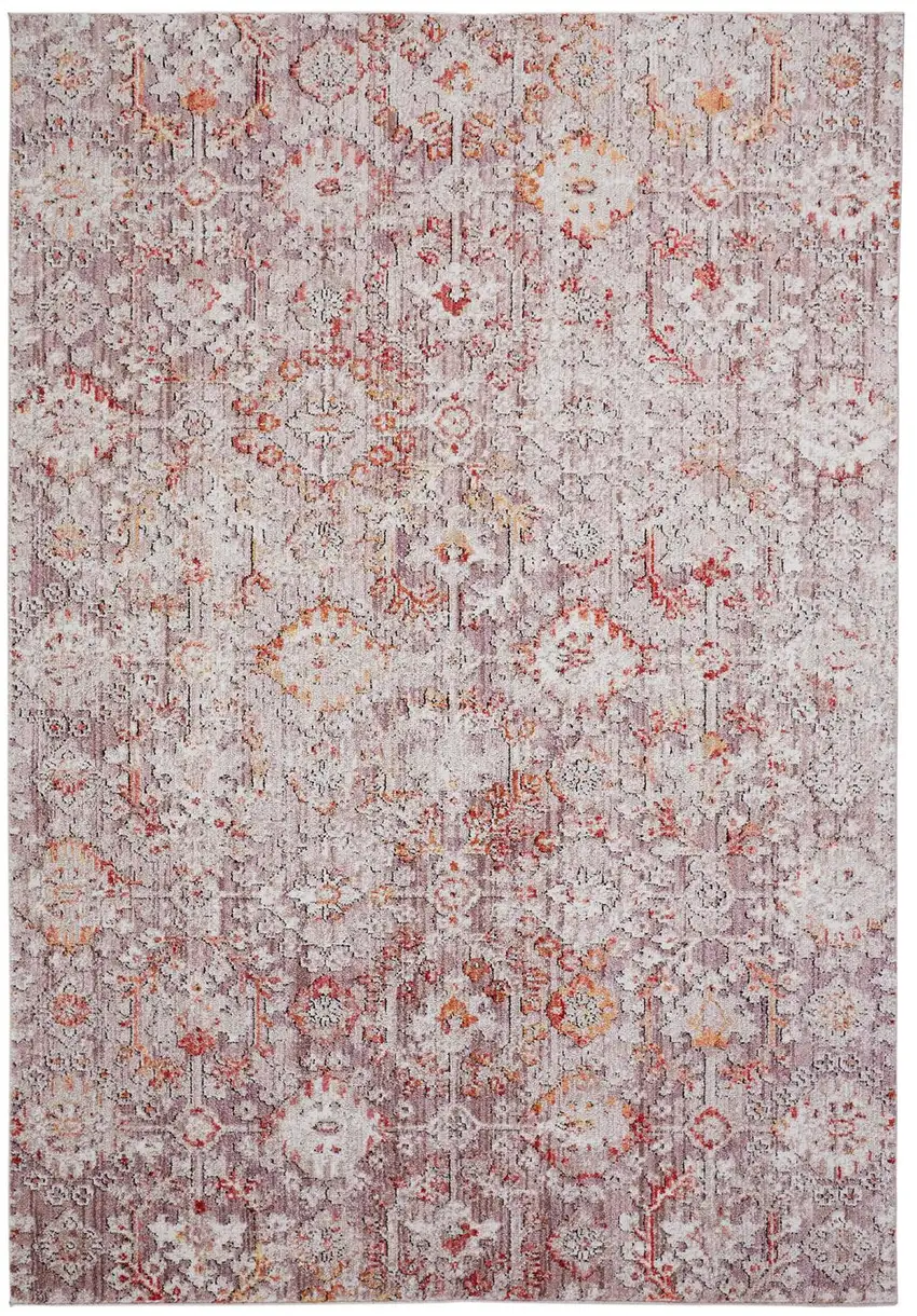 Pink Ivory And Gray Abstract Stain Resistant Area Rug Photo 1