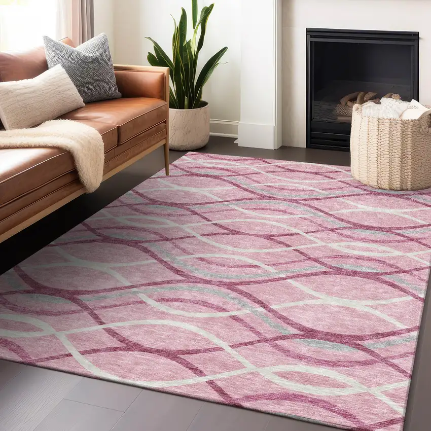 Pink Ivory And Gray Abstract Washable Area Rug With UV Protection Photo 6