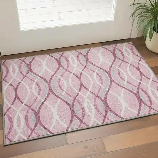 Pink Ivory And Gray Abstract Washable Area Rug With UV Protection Photo 2