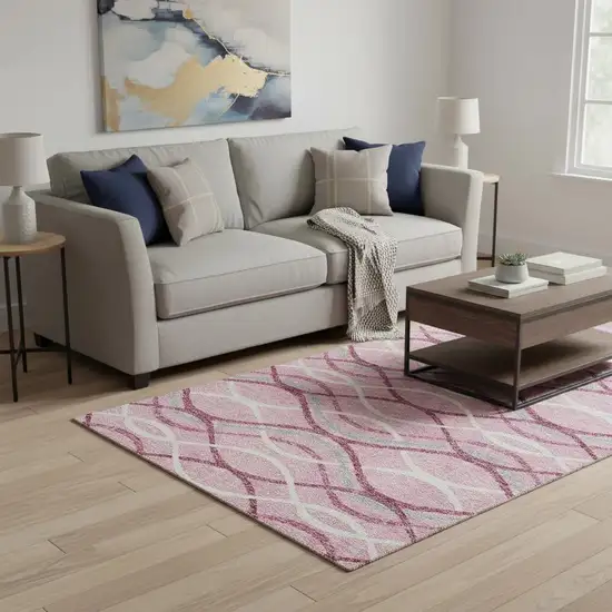 Pink Ivory And Gray Abstract Washable Area Rug With UV Protection Photo 2