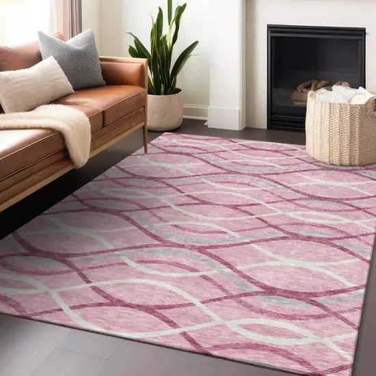 Pink Ivory And Gray Abstract Washable Area Rug With UV Protection Photo 6