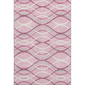 Photo of Pink Ivory And Gray Abstract Washable Area Rug With UV Protection