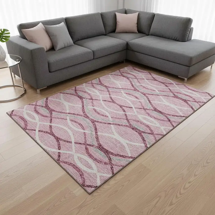 Pink Ivory And Gray Abstract Washable Area Rug With UV Protection Photo 2