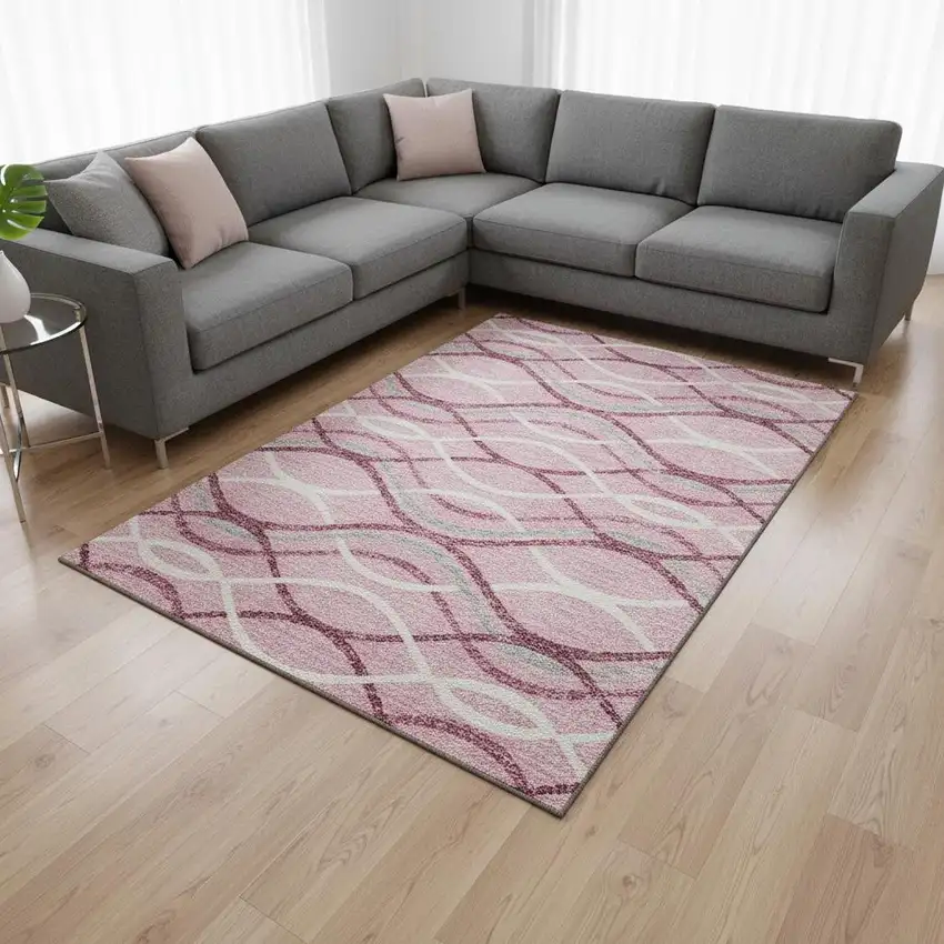 Pink Ivory And Gray Abstract Washable Area Rug With UV Protection Photo 2