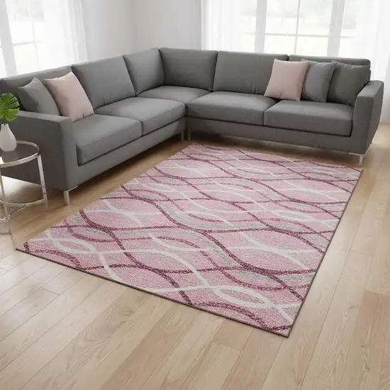 Pink Ivory And Gray Abstract Washable Area Rug With UV Protection Photo 2