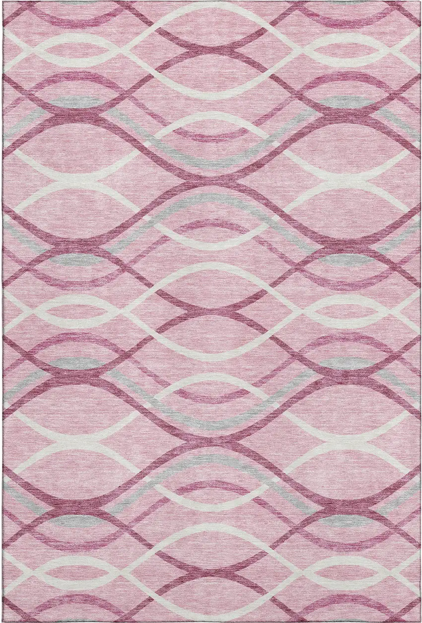 Pink Ivory And Gray Abstract Washable Area Rug With UV Protection Photo 1