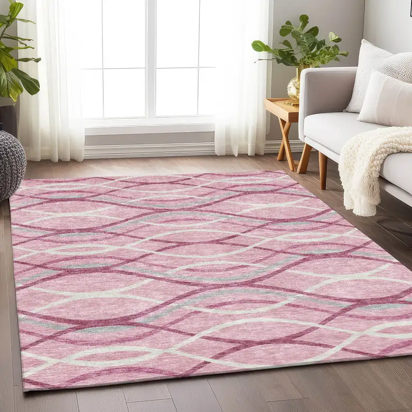 Pink Ivory And Gray Abstract Washable Area Rug With UV Protection Photo 5