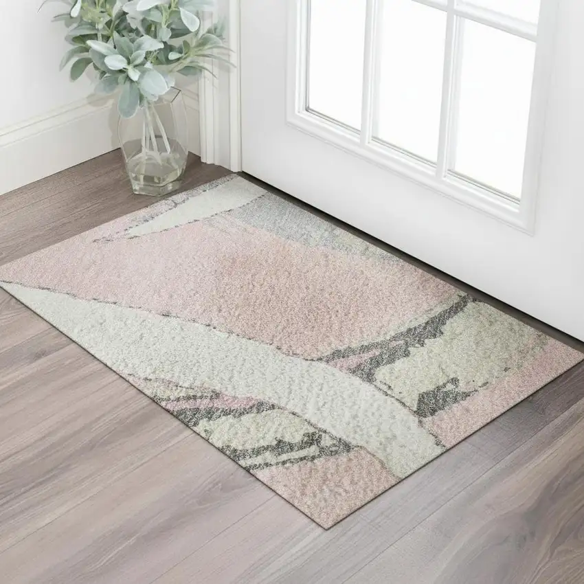 Pink Ivory And Gray Abstract Washable Area Rug With UV Protection Photo 2