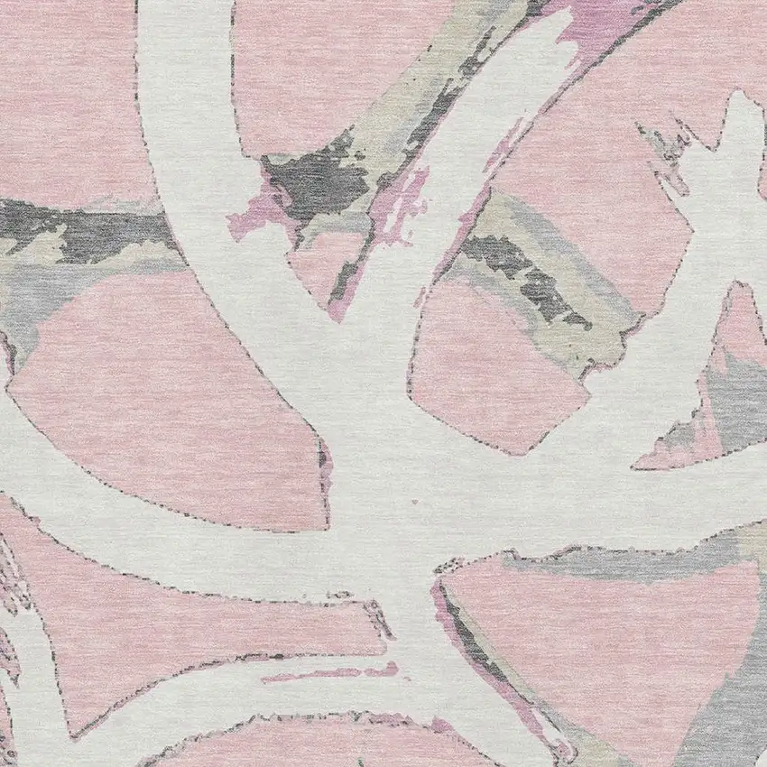 Pink Ivory And Gray Abstract Washable Area Rug With UV Protection Photo 3
