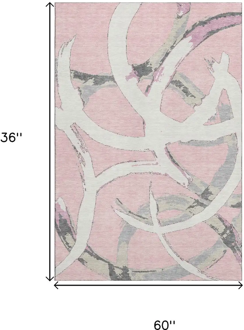 Pink Ivory And Gray Abstract Washable Area Rug With UV Protection Photo 8
