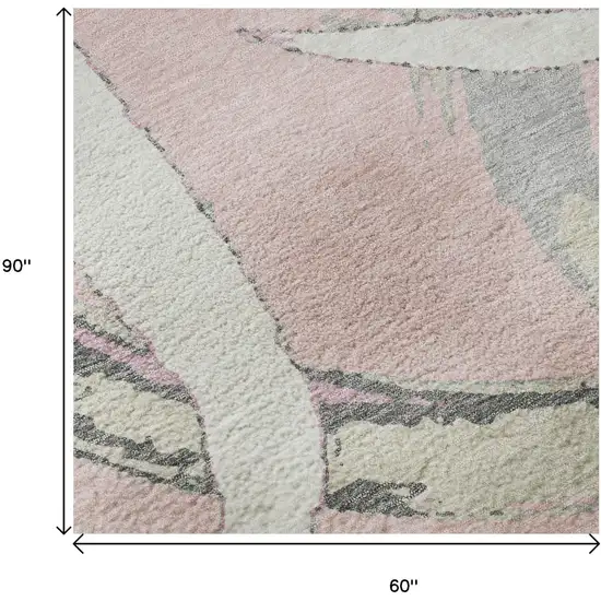 Pink Ivory And Gray Abstract Washable Area Rug With UV Protection Photo 9
