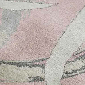 Photo of Pink Ivory And Gray Abstract Washable Area Rug With UV Protection