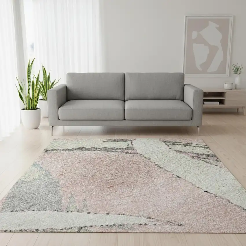 Pink Ivory And Gray Abstract Washable Area Rug With UV Protection Photo 2