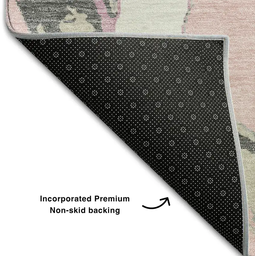 Pink Ivory And Gray Abstract Washable Area Rug With UV Protection Photo 6