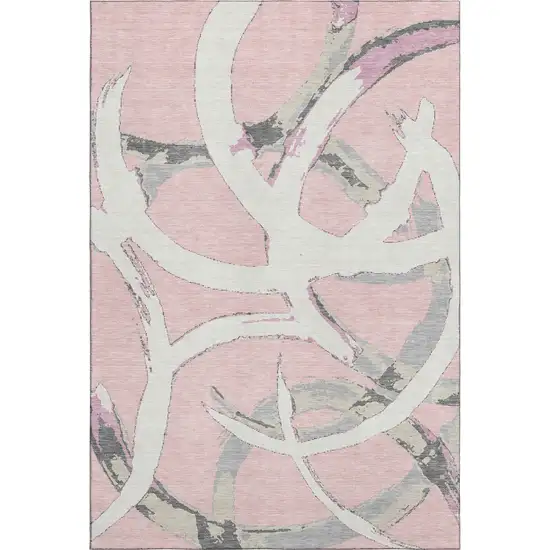 Pink Ivory And Gray Abstract Washable Area Rug With UV Protection Photo 5