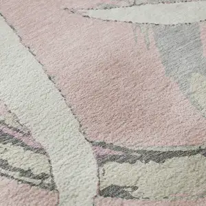 Photo of Pink Ivory And Gray Abstract Washable Area Rug With UV Protection