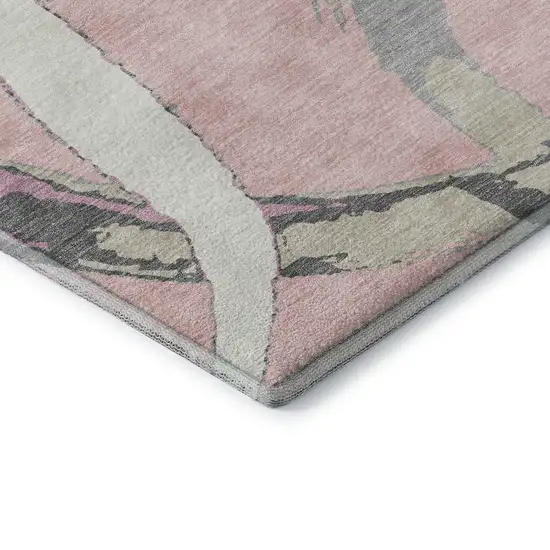 Pink Ivory And Gray Abstract Washable Area Rug With UV Protection Photo 7