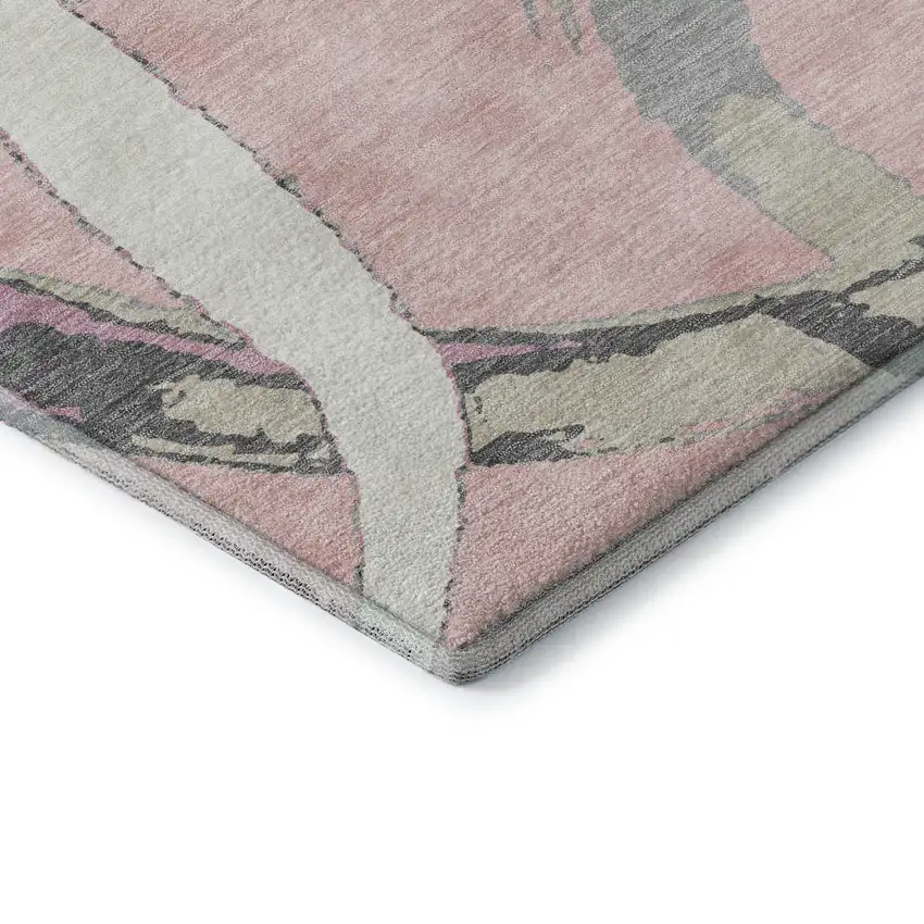 Pink Ivory And Gray Abstract Washable Area Rug With UV Protection Photo 7