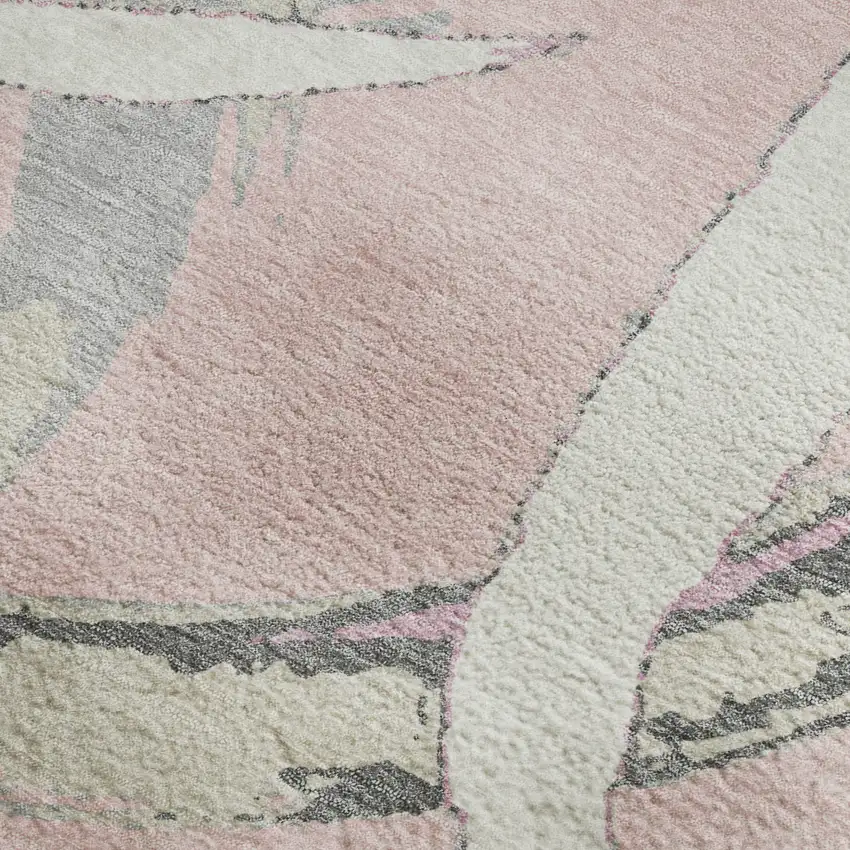 Pink Ivory And Gray Abstract Washable Area Rug With UV Protection Photo 2