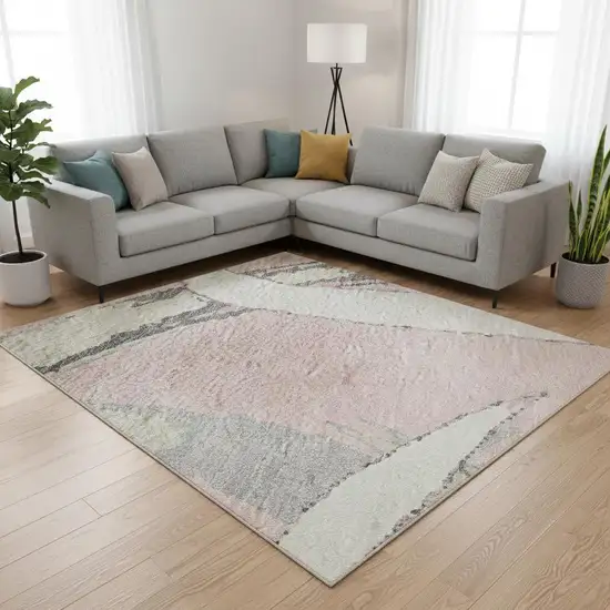 Pink Ivory And Gray Abstract Washable Area Rug With UV Protection Photo 2