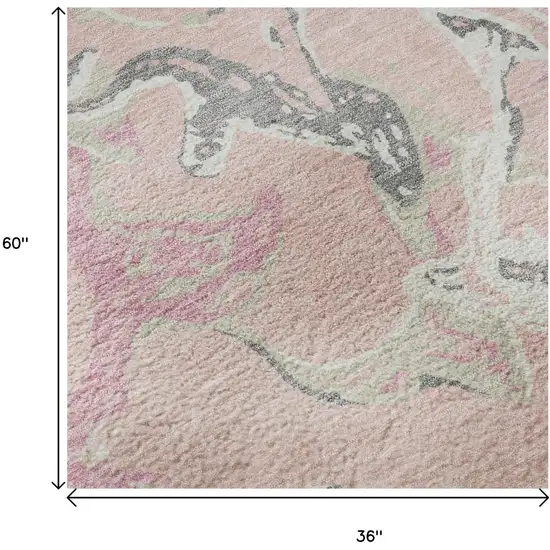 Pink Ivory And Gray Abstract Washable Area Rug With UV Protection Photo 9