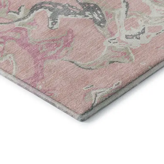 Pink Ivory And Gray Abstract Washable Area Rug With UV Protection Photo 7