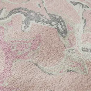 Photo of Pink Ivory And Gray Abstract Washable Area Rug With UV Protection