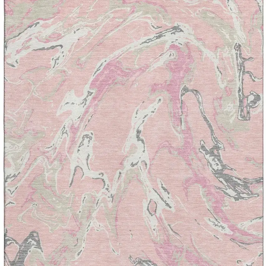 Pink Ivory And Gray Abstract Washable Area Rug With UV Protection Photo 4