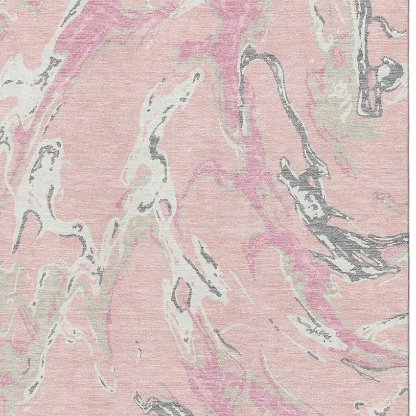 Pink Ivory And Gray Abstract Washable Area Rug With UV Protection Photo 3