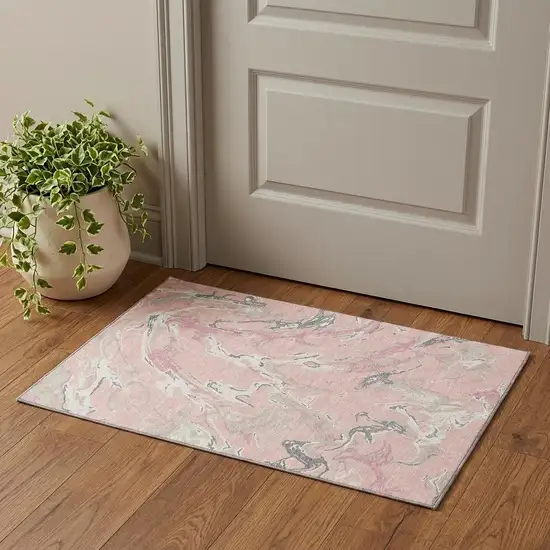 Pink Ivory And Gray Abstract Washable Area Rug With UV Protection Photo 1