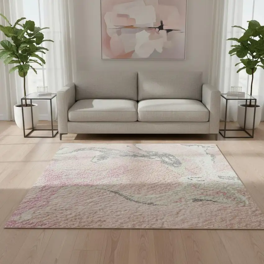 Pink Ivory And Gray Abstract Washable Area Rug With UV Protection Photo 2