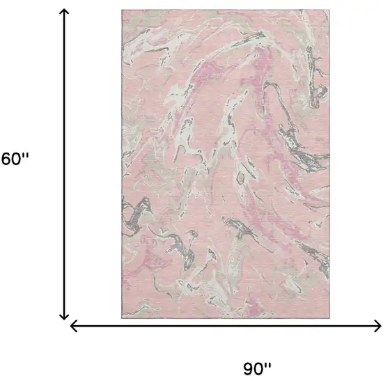 Pink Ivory And Gray Abstract Washable Area Rug With UV Protection Photo 6