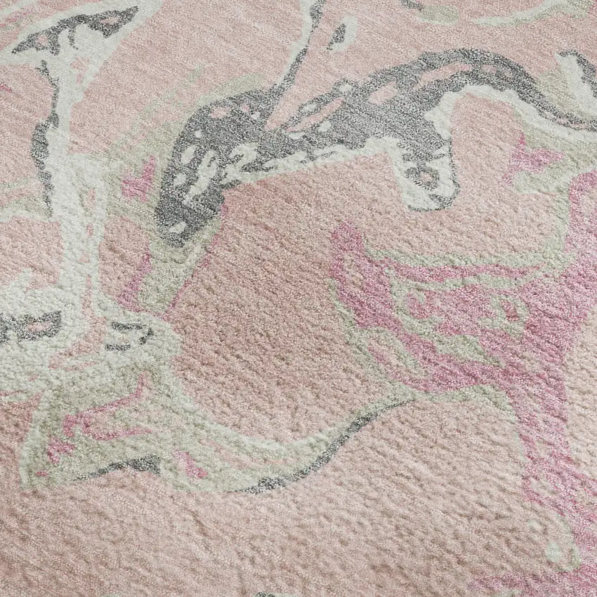 Pink Ivory And Gray Abstract Washable Area Rug With UV Protection Photo 2