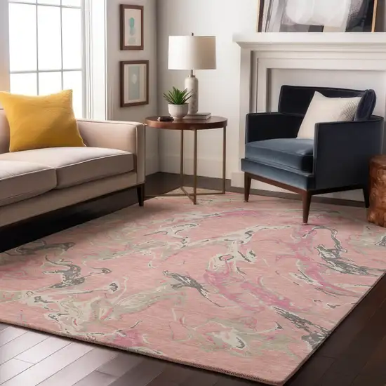 Pink Ivory And Gray Abstract Washable Area Rug With UV Protection Photo 2