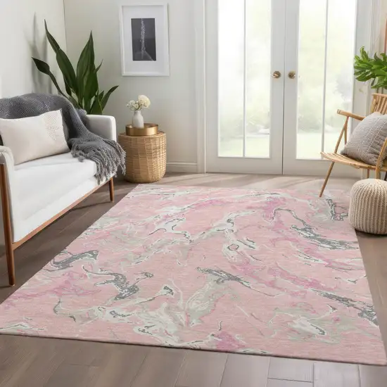Pink Ivory And Gray Abstract Washable Area Rug With UV Protection Photo 3