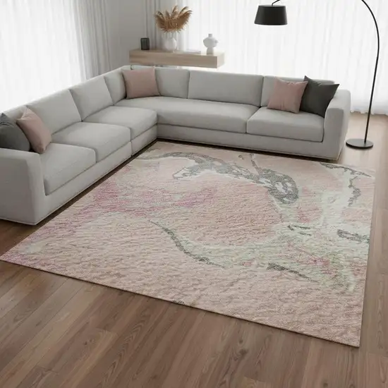 Pink Ivory And Gray Abstract Washable Area Rug With UV Protection Photo 2