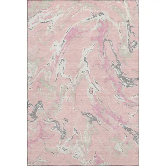 Pink Ivory And Gray Abstract Washable Area Rug With UV Protection Photo 4