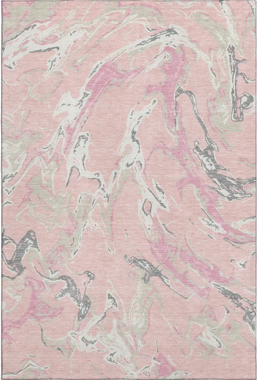 Pink Ivory And Gray Abstract Washable Area Rug With UV Protection Photo 4