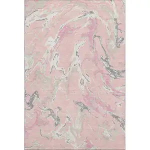 Photo of Pink Ivory And Gray Abstract Washable Area Rug With UV Protection