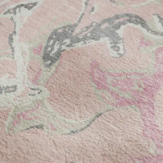 Pink Ivory And Gray Abstract Washable Area Rug With UV Protection Photo 2