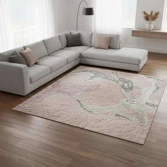 Pink Ivory And Gray Abstract Washable Area Rug With UV Protection Photo 2
