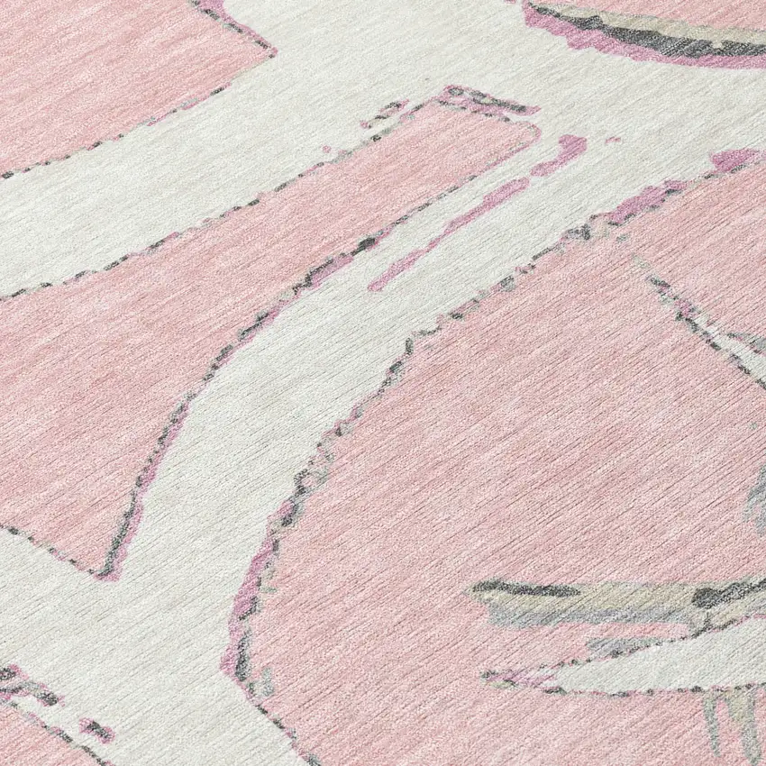 Pink Ivory And Gray Abstract Washable Indoor Outdoor Area Rug Photo 7