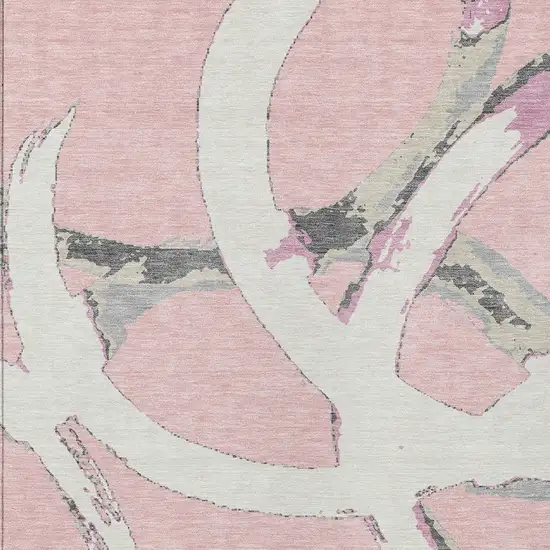 Pink Ivory And Gray Abstract Washable Indoor Outdoor Area Rug Photo 6