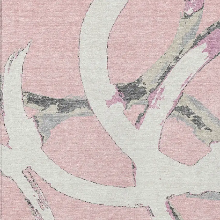 Pink Ivory And Gray Abstract Washable Indoor Outdoor Area Rug Photo 6