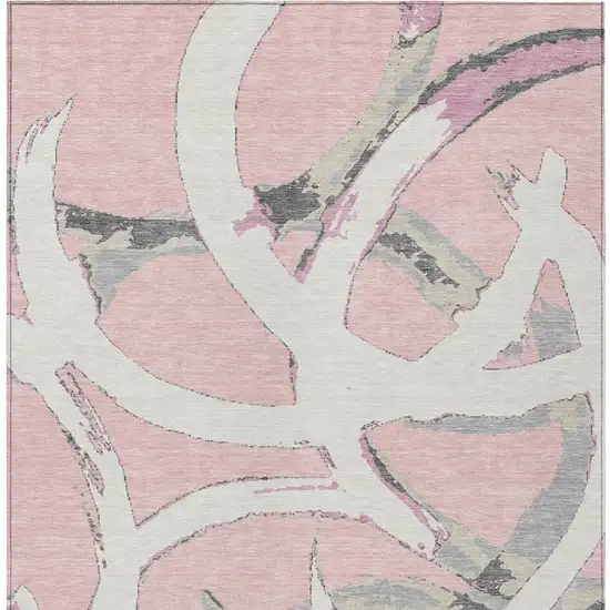 Pink Ivory And Gray Abstract Washable Indoor Outdoor Area Rug Photo 8
