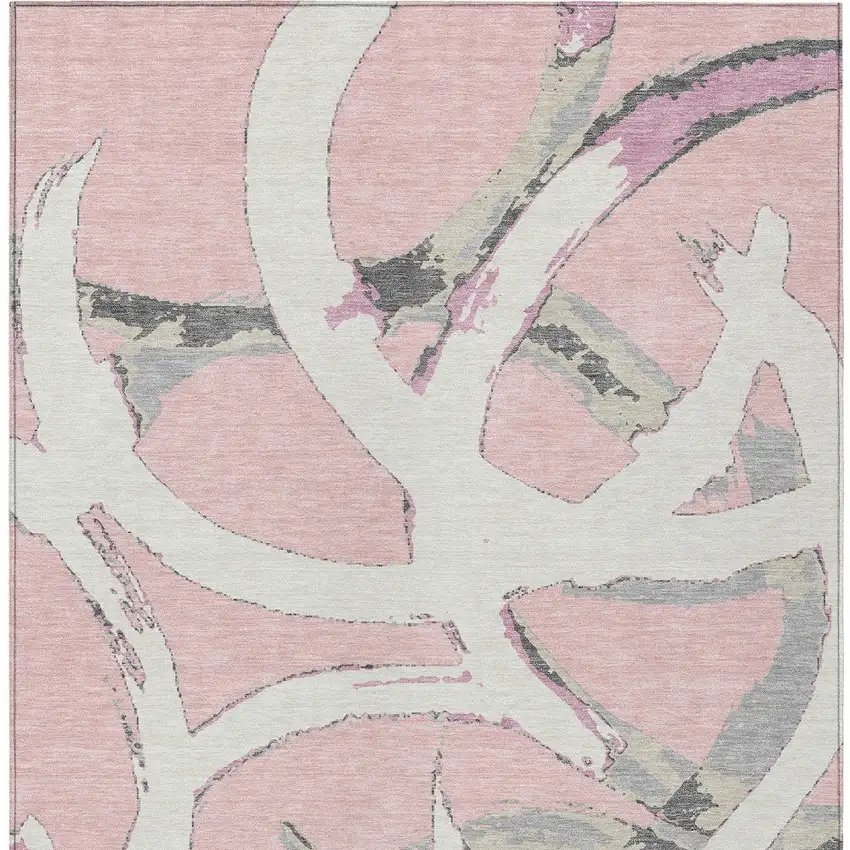 Pink Ivory And Gray Abstract Washable Indoor Outdoor Area Rug Photo 8
