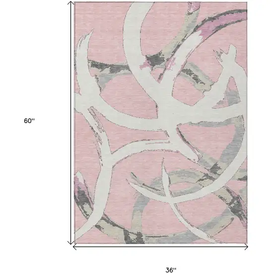 Pink Ivory And Gray Abstract Washable Indoor Outdoor Area Rug Photo 3